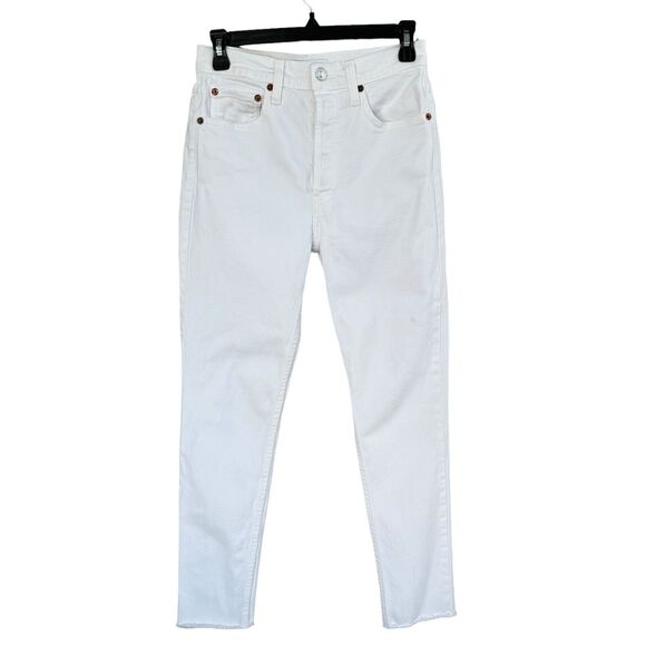 RE/DONE Originals SZ 27 High-Rise Ankle Crop Jeans Button-Fly Frayed Hems White - Picture 1 of 12